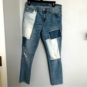 Gap Light Wash Colorblock High Rise Straight Jeans